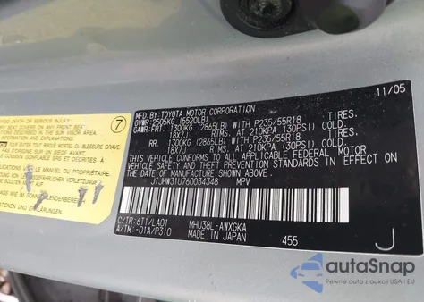 2006 Lexus Rx 400H из США, поврежденный, VIN JTJHW31U760034348